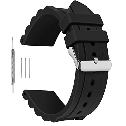24mm Black Straps Silky Soft Rubber Watch Bands for Fossil Watch and Most Diver Watch