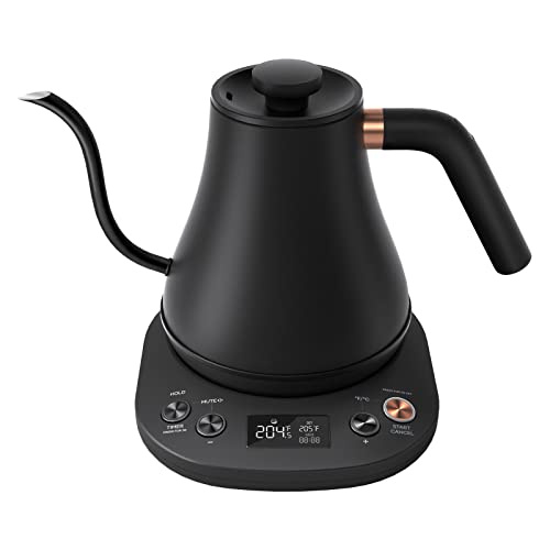 Mecity Electric Gooseneck Kettle With LCD Display Automatic Shut Off Coffee Kettle Temperature Control Hot Water Boiler to Pour Over Tea, 1200 Watt Quick Heating Tea Pot, 0.8L, Matt Black