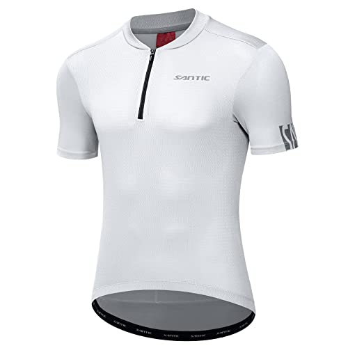 Santic Men's Cycling Jersey Short Sleeve with 3 Rear Pockets Half Zip Breathable Moisture Wicking Quick Dry Biking Shirts