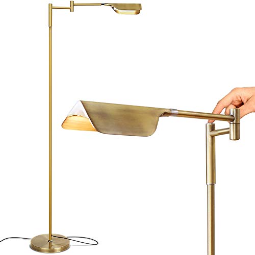 Brightech Leaf Pharmacy LED Reading Lamp, Dimmable Floor Lamp with Easy Rotation over Chair or Desk for Living Rooms & Offices, Adjustable Standing Tall Lamp, For Sewing & Crafts, Antique Brass (Gold)