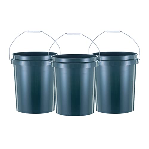 ECOSolution 5 Gallon Bucket, Pack of 3, Heavy Duty Plastic, Comfortable Handle, Perfect for on The Job, Home Improvement, or Household Cleaning; Made from 90% Recycled Materials.100% Recyclable