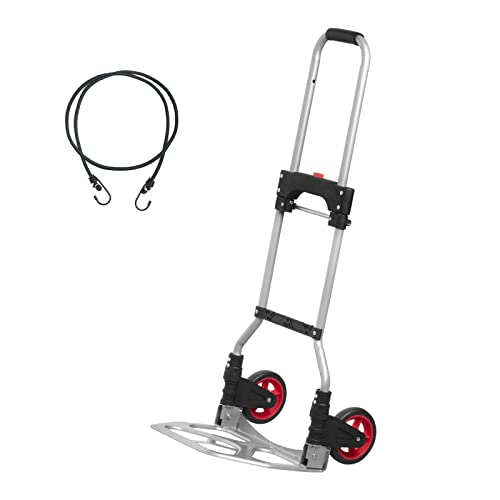LEADALLWAY Dolly Cart Folding Hand Truck and Dolly,Steel Portable Cart with Telescoping Handle and Nylon+Rubber Wheels 180 lbs Capacity