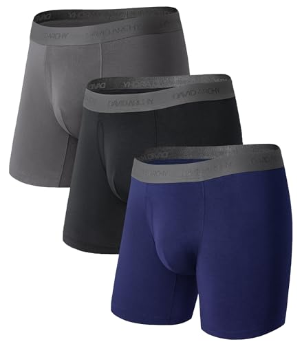 DAVID ARCHY Mens Underwear Bamboo Rayon Breathable and Soft Boxer Briefs with Fly for Men 3 Pack (M, Black/Dark Gray/Navy Blue in 3 Pack)