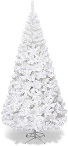 Goplus 8ft White Christmas Tree, Unlit Artificial Christmas Pine Tree with 1138 PVC Branch Tips, Foldable Metal Stand, Indoor Xmas Full Tree for Office Home Store Party Holiday Decor