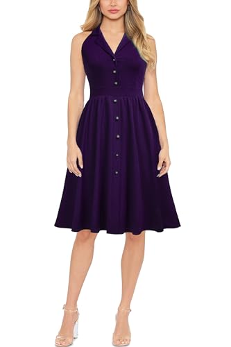 Viwenni Purple Dresses for Women Vintage Business Office Cocktail Work Dress S