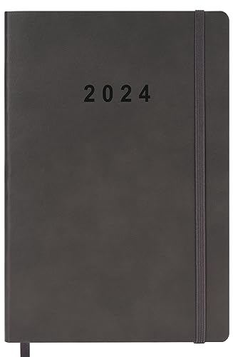 2024 Planner - 13 Months of Weekly and Monthly Planner December 2023 - December 2024, Holidays, Contacts and Notes Pages, Vegan Leather Cover, Elastic Closure, 5.5”x8.25”, Grey