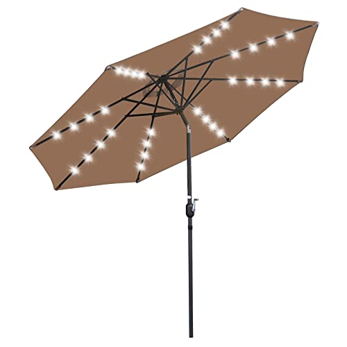 SUPER DEAL 10FT Patio Umbrella with 32 Solar LED Lights, Outdoor Large Table Umbrella with Tilt Adjustment and Crank for Market Garden Backyard Beach Poolside