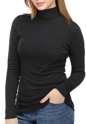 NY Threads Women's Turtleneck Long Sleeve Shirt Slim Fit Thermal Base Layer Tops, Large, Black