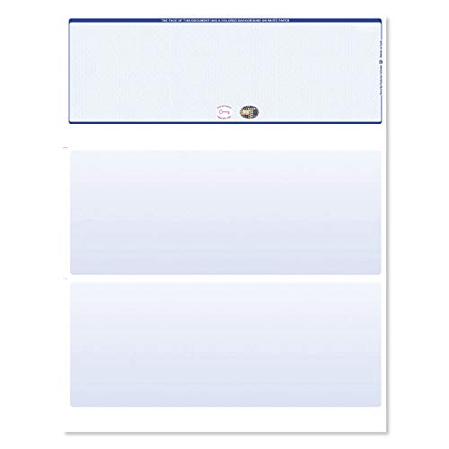 Blank Hologram Top Computer Checks, Blank Top Hologram Laser Checks with Perforated Vouchers, Qty. 250 Blue