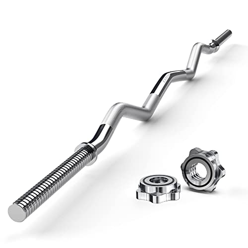 ExtreSpo 47' EZ Curl Bar Weight Lifting Bar, for Hip Thrusts/Squats/Lunges, 1-inch Weight Plates Curling Bar for Gym and Home, with 2 Star Collars (220lb Weight Capacity)…