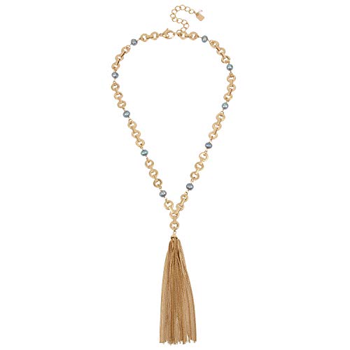Robert Lee Morris Soho Women's Mixed Pearl & Link Tassel Y-Shaped Necklace, Grey, One Size