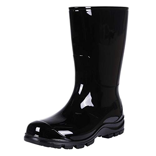 Asgard Women's Mid Calf Rain Boots Short Rubber Boots Waterproof Garden Shoes for Ladies Black 39