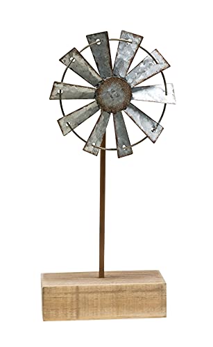 CWI Gifts Simple Windmill Table Sitter - 9 inch Galvanized Metal Windmill - Farmhouse Tabletop Decor