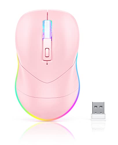 Wireless Mouse, Mouse Jiggler for Laptop - LED Mouse Rechargeable Computer Mouse Mover Undetectable Random Movement with On/Off Button Keeps Computer Awake - Pink