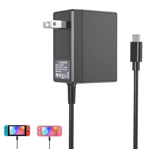 VGAME Switch Charger for Nintendo Switch/Switch OLED/Switch Lite - Fully Charged AC Power Supply Within 2.5H with 5FT USB C Cable, Compatible Android Phone and Switch Dock (Black)