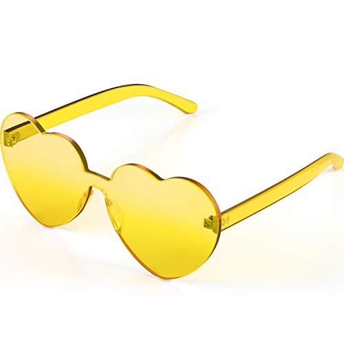 Maxdot Heart Shape Sunglasses Rimless Transparent Heart Glasses Party Favors (Transparent Yellow)