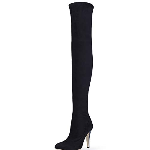 Shoe'N Tale Women Over The Knee High Stretchy Leather Thigh High Snow Boots(9,Black)