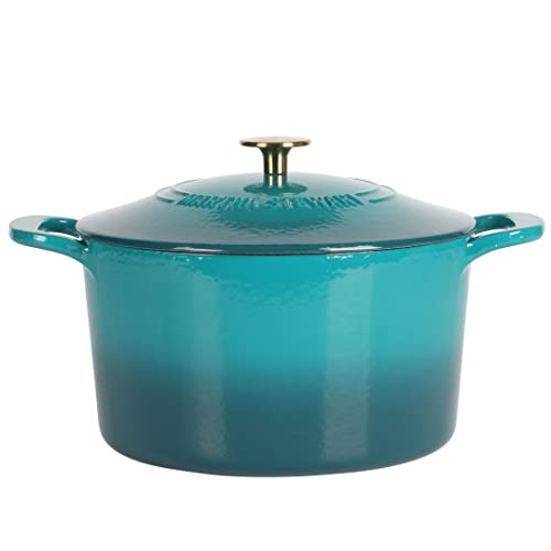 Martha Stewart Gatwick 7 QT Enamel Cast Iron Dutch Oven, Emerald Ombre w/Gold Knob