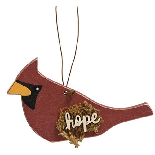 Hearthside Collection CWI Gifts Hope Cardinal Wooden Hanging Ornament, Christmas Decor, Red, 2.00 H x 0.25 W x 3.50 L inch