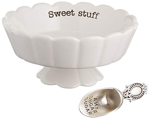 Mud Pie 4881012S Candy Dish Sweet Stuff with Scoop, White
