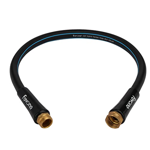 Fevone Garden Hose 3 ft x 5/8', Hose Reel Leader Hose, Hose Reel Connecting Hose, Water Hose Connector, 3 Foot Hose Extension, Lead In Hose for Garden Hose Reel, Solid Brass Fittings - No Leak