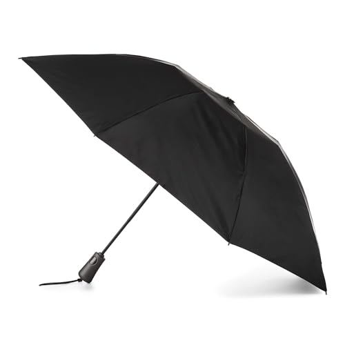 totes InBrella Reverse Closing Folding Umbrella – Inverted Closure Compact Umbrella – Portable, Windproof Rain-resistant Travel Umbrella with Recycled Canopy, Automatic Open and Close, Black