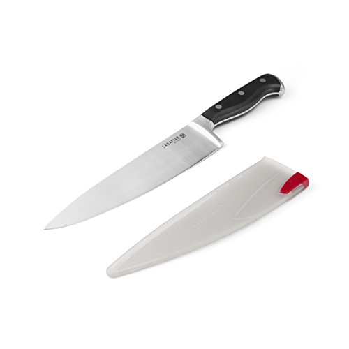 Sabatier Forged Stainless Steel Chef Knife with Edgekeeper Self-Sharpening Blade Cover, High-Carbon Stainless Steel Kitchen Knife, Razor-Sharp Knife to Cut Fruit, Vegetables and more, 8-Inch, Black