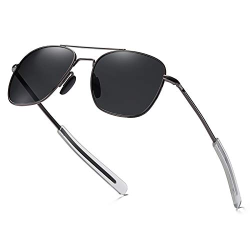 RCXKOOM Men's Aviator Sunglasses American Army Military Pilot Polarized Sunglasses Bayonet Temples (Gun Frame Black Lens)