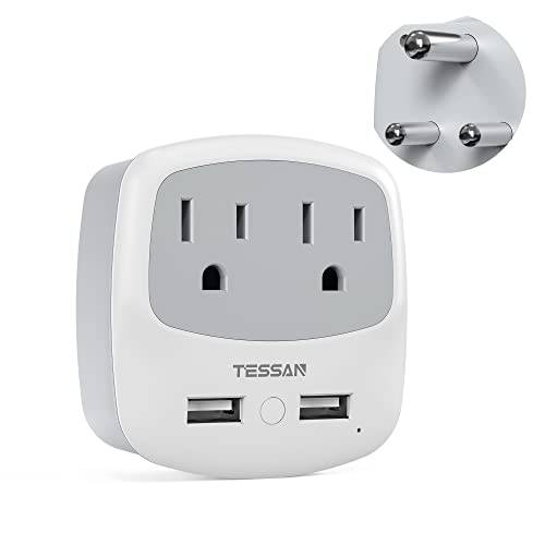 TESSAN South Africa Power Adapter, Type M Travel Adaptor Plug with 2 USB Charger 2 AC Outlets Converter, US to Bhutan, Botswana, India, Israel Namibia Nepal Pakistan