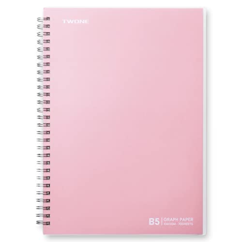 TWONE Graph Paper Notebook Spiral Bound, 10 x 7 Inches with 70 Sheets, 140 Grid Paper, Ideal for Math and More