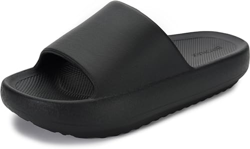 BRONAX Arch Support Slides for Mens Comfy Soft EVA Orthotic Cushioned Pillow Cloud SlippersRecovery Summer Quick Drying Bathroom Spa Sandals for Ladies 46-47 Black