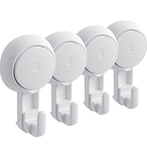 Marchpower Shower Suction Cup Hooks - 4 Pack Reusable Heavy Duty Vacuum Suction Hook for Inside, Waterproof Bathroom Wall Bathtub Loofah Hook, Strong Window Glass Hanger Removable Kitchen Towel Holder