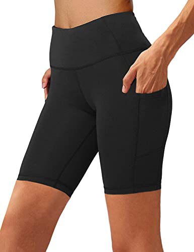 Aoliks Women's High Waist Biker Short Side Pocket Workout Tummy Control Bike Shorts Yoga Running Exercise Spandex Leggings (Black, XL)