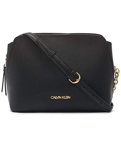 Calvin Klein Hailey Micro Pebble Triple Compartment Chain Crossbody, Black/Gold