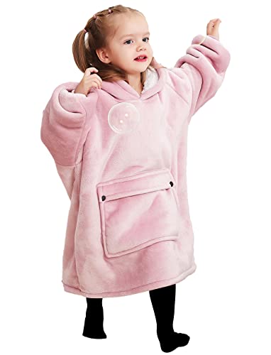 KFUBUO Wearable Blanket Hoodie for Kids Toddlers Sherpa Blanket Sweatshirt With Pocket Cute Hoodies 2-6 Year Old Girl Cute Birthday Gifts Pink