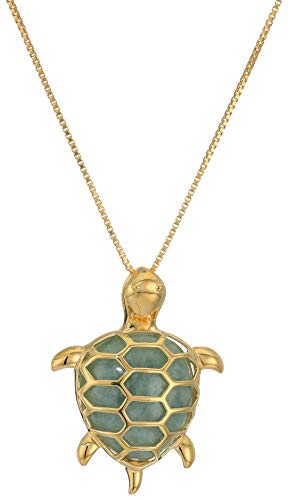 Amazon Essentials womens 18k Yellow Gold Plated Sterling Silver Genuine Green Jade Turtle Pendant Necklace, 18' (previously Amazon Collection)