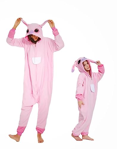 LandRosy Animal Adults Unisex Onesie Halloween Plush Costumes Sleeping Pajamas(PinkStitch-M)