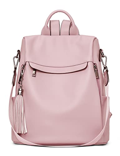 Telena Backpack Purse for Women, PU Leather Anti Theft Travel Backpack Purse Shoulder Bags with Tassel Pure Pink