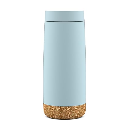 Ello Cole 16oz Vacuum Insulated Travel Coffee Mug with Leak-Proof Slider Lid and Built-in Coaster, Keeps Hot for 5 Hours, Perfect for Coffee or Tea, BPA-Free Tumbler, Dusty Blue
