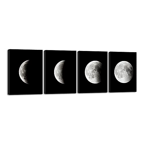 Wieco Art Eclipse of the Moon Modern Canvas Prints Wall Decorations for Living Room Abstract Space Black and White Pictures to Photo Paintings on Canvas Wall Art for Home Decorations Wall Decor