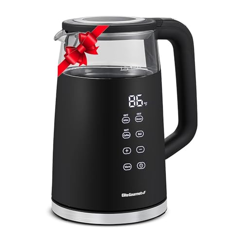 Elite Gourmet EKT8717 1.7L Double Wall Cool Touch Electric Tea Kettle, Glass Exterior, 304 Stainless Steel Interior, Digital Touch-Screen, Programmable Temperature, Keep Warm, Auto Shut-Off, Black