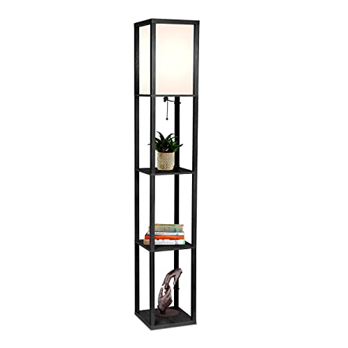 Brightech Maxwell - Modern Shelf Floor Lamp with Shade and LED Bulb Corner Display Lamps Shelves for Living Room, Bedroom Office Black