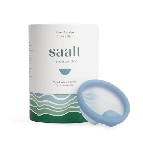 Saalt Menstrual Disc - Soft, Flexible, Reusable Medical-Grade Silicone - Wear 12 Hours - Removal Notch - Two Sizes - Menstrual Cup or Tampon Alternative - Made in USA - Lasts 10 Years (Blue, Regular)