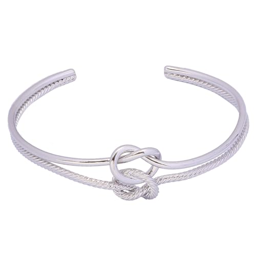 MANZHEN Simple Knot Love Knot Bangle Adjustable Open Cuffs Bracelet for Women Tie the Knot Bangle (rose gold + silver)