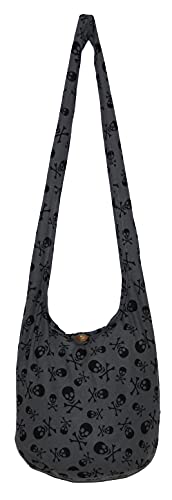 Skull Bohemian Boho Hobo Hippie Gothic Crossbody Bag Purse 33' Black (DarkGreyBlack)