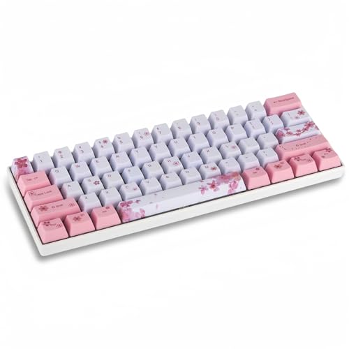 ZMX Cherry Blossom Pink Mechanical Wired Keyboard, 61 Keys Mini OUTEMU Hot Swappable Dye Sublimation PBT Keycaps Type-C Ergonomic Design Gaming Keyboard for Windows/Mac/Android (Red Switch)