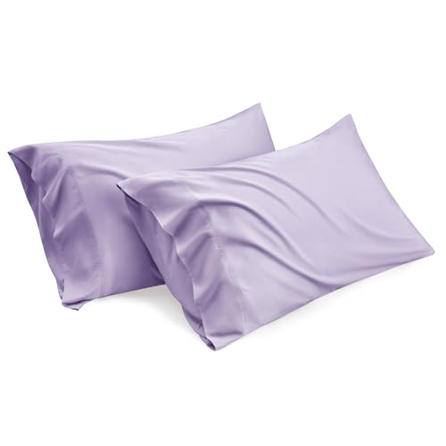 Bedsure Cooling Pillow Cases Queen Size Set of 2, Rayon Derived from Bamboo Cooling Pillowcases for Hot Sleepers, Soft & Breathable Pillow Covers with Envelope Closure, Gifts, Purple, 20x30 Inches