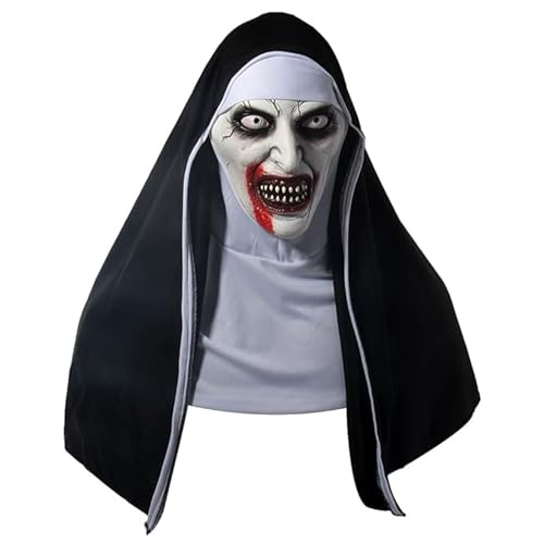 AMG GLOBAL Nun Scary Latex Mask - Perfect for Halloween Costumes and Scaring Friends - Realistic Look and Comfortable Fit.