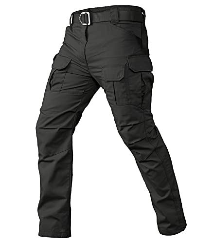 CARWORNIC Gear Men's Tactical Cargo Pants Waterpoof Lightweight Rip Stop EDC Military Combat Trousers (34W x 30L, Black-2)