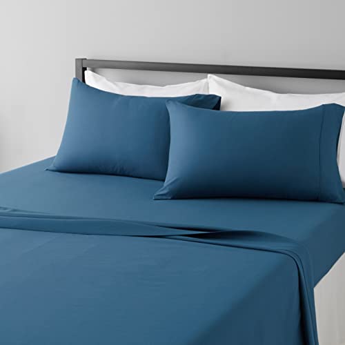 Amazon Basics Lightweight Super Soft Easy Care Microfiber 4-Piece Bed Sheet Set with 14-Inch Deep Pockets, Queen, Dark Teal, Solid